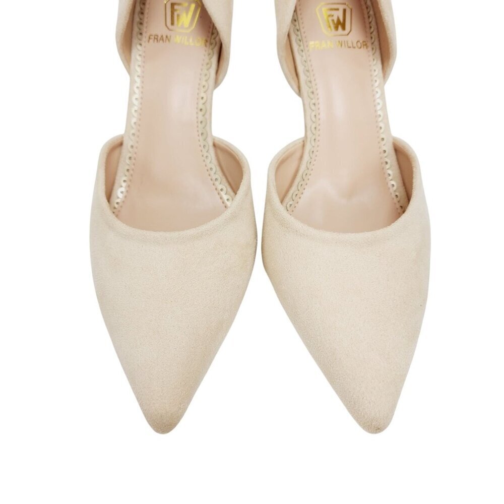 Fran Willor Beige Suede Heels Size 7 Pointed Toe DOrsay Style Womens Shoes - Picture 9 of 16